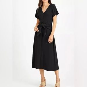 Alfani Black Midi Dress Button Front Short Sleeve (S; Black)